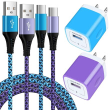 Încărcător de perete tip C cu încărcare rapidă, 2 cabluri USB-C de 1,8 m + 2 cabluri USB-C de 1,8 m, compatibil cu Android