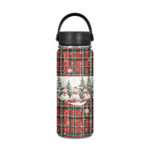 Weihnachtliche Buffalo Grid 20oz Isolierte Edelstahl-Trinkflasche für Damen und Herren, Schneemann-Familienmotiv – Ideal für Fitnessstudio und