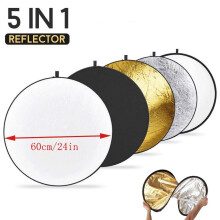 24 inch 5-in-1 opvouwbare lichtreflector (zilver/goud/wit/zwart/transparant) met tas – geschikt voor fotostudio- en buitenfotografie