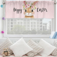 Vintage Easter Egg Curtains 54x18", Floral Spring Valance with Rod Pocket, Compatible with Standard Rods