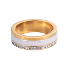 Women's Ceramic Exquisite Rhinestone Inlay Ring Engagement Wedding Band Gold Size 9