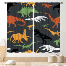 Dino mørklægningsgardiner, tegneserie-dinosaur safari-print grå gardiner til børneværelse – 2 paneler, 84"x63", kompatible med standard
