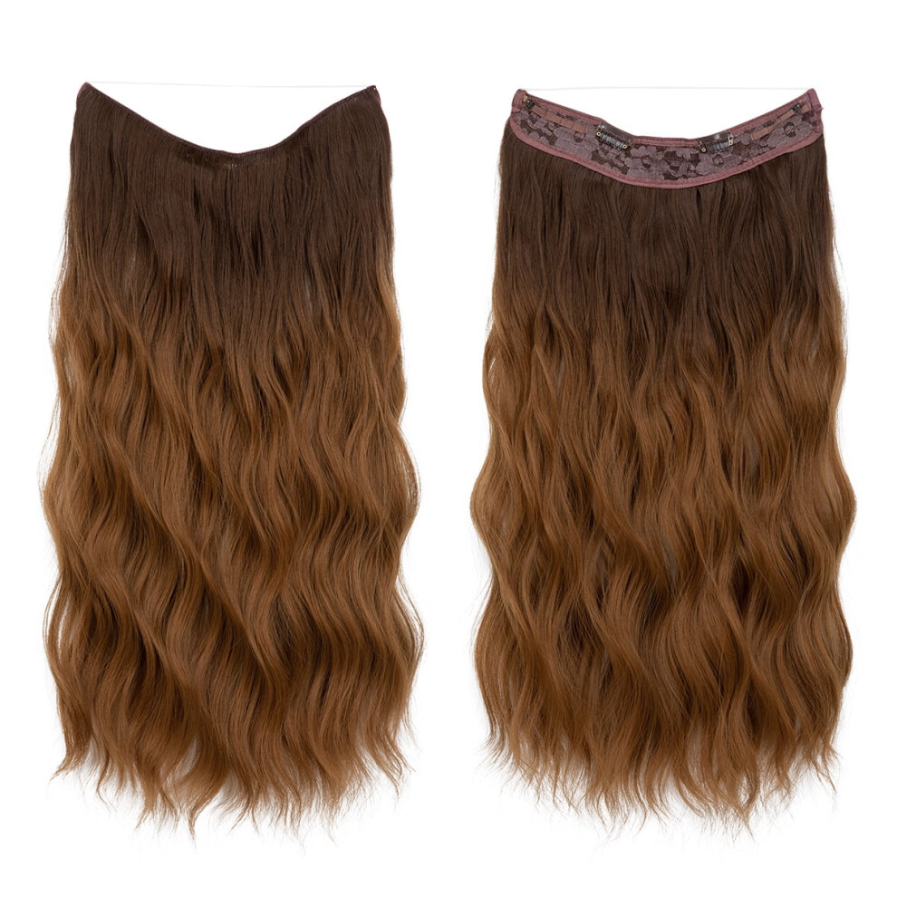 Unisex Red Wire Hair Extensions Thick Curly Wavy Invisible Secret Extension Fish Line Clip In Hairpiece Synthetic For Women 16Inch,Light Auburn A