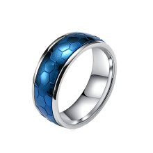 Unisex-Fußballring aus Edelstahl, blau, Größe 13
