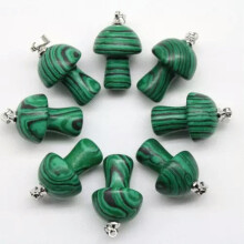 20pcs Mix Natural Stone Hand Carved Mushroom Pendants Delicate Jewelry Making Necklace-malachite