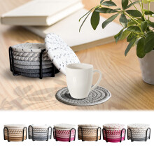 Usbinx Life Bohemian Style Set of 8 Round Drink Coasters with Iron Stand — Absorbent Linen and Cotton Coaster 4.3 in