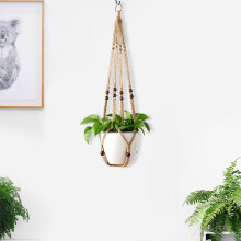 50% Off Clear Europe Hangers Indoor Hanging Planter Basket with Wood Beads Decorative