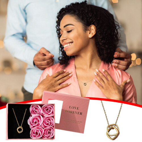 Coffret cadeau Rose éternelle et collier, 6 roses, boîte à bijoux
