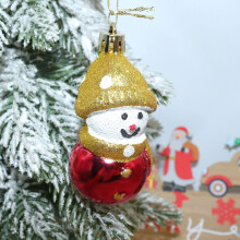 Christmas Snowman Ornament, Red & Gold Plastic Ball, 3-Inch Festive Tree Decoration, Compatible with Standard Tree Hooks