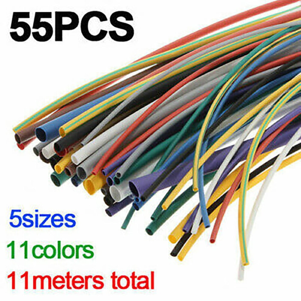Sleeving Heat Shrink Tube Supplies Tubing Wire 2 1 5 Sizes 55Pcs Assortment Heatshrink Kit Polyolefin Electrical 9489952850726