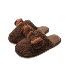 Warm Coffee Plush Slippers, Unisex Indoor/Outdoor, Cozy Fleece, Round Toe, Slip-On, Size 44 (US 10-10.5), Polyester/Spandex/Wool Fleece