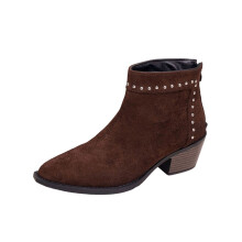 Flocked Comfortable Ankle Boots For Women Pointed Toe Back Zipper Low Heel Casual Winter Footwear Size Us 9