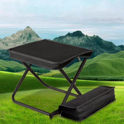Foldable Backpack Stool, 11" Portable Folding Chair with Handle Bag – for Camping, Fishing, Queueing (Black)
