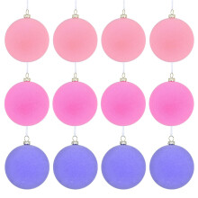 Christmas Clearance! 12 Pcs Velvet Flocked Xmas Balls, 2.36", Pink & Purple – Compatible with Standard Tree Hooks