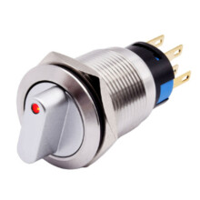 Interrupteur rotatif momentané 19 mm, 3 positions, 2NO, 2NC, 12-24 V, rouge