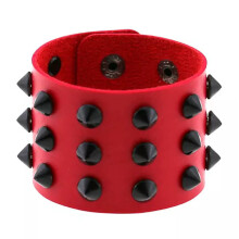 Rock Gothic punk genuine Leather Bracelet Bangle Stud Cuff Wristband Jewe-lq_-Red