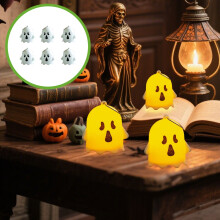 Halloween Ghost Flickering Flameless Candles Battery Operated 6 Pack Spooky White LED Tea Lights Candles Light Halloween Indoor Decoration Gifts