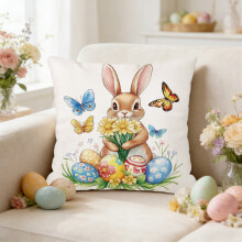 Ensemble de housses de coussin de Pâques à motif lapin et œufs (2 pièces)