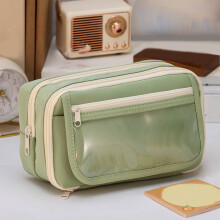 Transparente PVC-Federtasche, 9-lagig, 21,5 x 12,5 x 8,5 cm, Beige