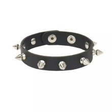 Men Women Spike Studded Rivet Bracelet Punk Goth Biker Wide Leather Wristband-Rivet 24cm