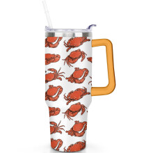Gobelet isotherme de 1,2 L (40 oz) à motif crabe avec anse, couvercle anti-fuite et paille. Idéal pour les voyages et les occasions spéciales.