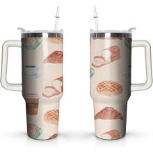 Gobelet isotherme en acier inoxydable de 1,2 L (40 oz) avec poignée et couvercle à paille – Réutilisable pour le café, l'eau, le thé glacé et