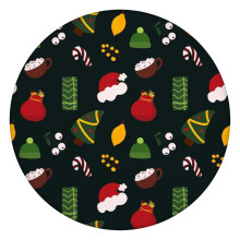 Nappe ronde de 112 cm (44 pouces) pour les repas de fêtes, avec un ourlet élastique sécurisé et un motif de Noël classique.