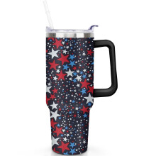Gobelet isotherme de 1,2 L (40 oz) pour la fête de l'Indépendance avec poignée, couvercle anti-fuite et paille – Double isolation, thème