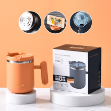 Mug isotherme en acier inoxydable à double paroi de 450 ml, isolation sous vide pour boissons chaudes et froides, avec couvercle et poignée –