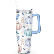 Gobelet isotherme de 1,2 L (40 oz) à thème automnal avec couvercle anti-fuite et anse en paille - Indispensable pour vos voyages en automne - Tasse