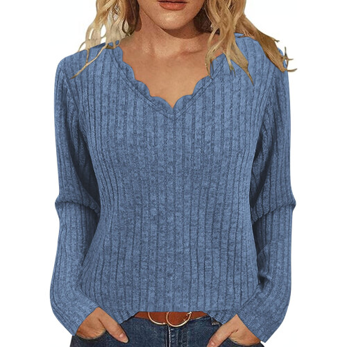 Zhi Γυναικείο Πλεκτό Μπλούζα με V-Neck και 3/4 Μανίκια, Χαλαρή Γραμμή, Μεταβατικής 1