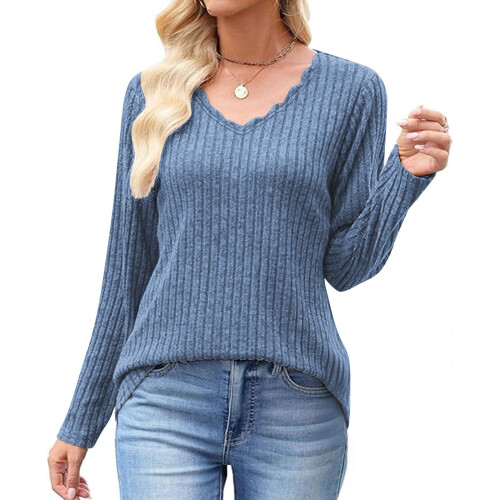 Zhi Γυναικείο Πλεκτό Μπλούζα με V-Neck και 3/4 Μανίκια, Χαλαρή Γραμμή, Μεταβατικής 2