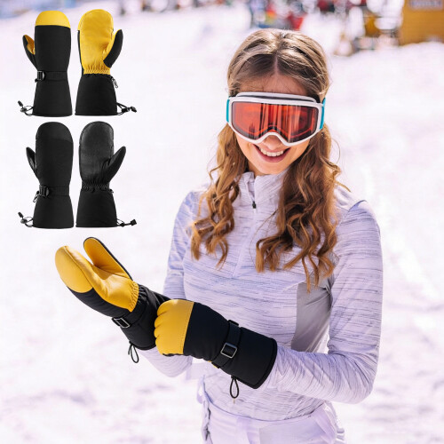 Windproof Cold Weather Snowboard Gloves For Men-Yellow L code 2