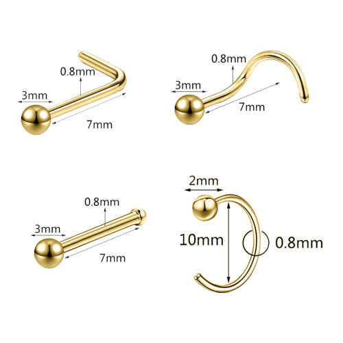 12 τεμάχια/σετ 20 γρ. Piercing δαχτυλιδιών μύτης με ατσάλινη μπάλα Piercing ρουθουνιών σε 1