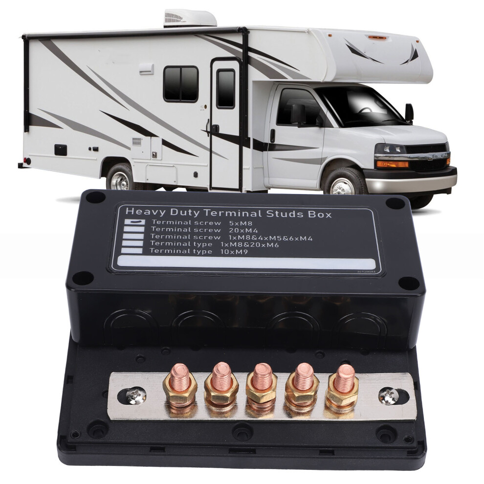 5-Way Power Distribution Block Dc48v 300A M8x5 Heavy Duty Marine Bus Bar Black 3031391803762