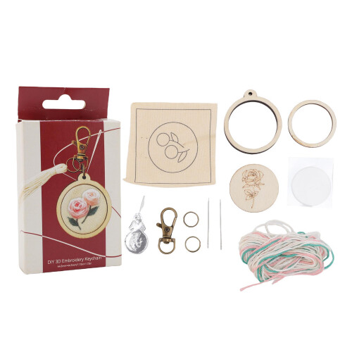 Mini-Holz-Stickrahmen-Schlüsselanhänger 36 mm 6 m Garn 2