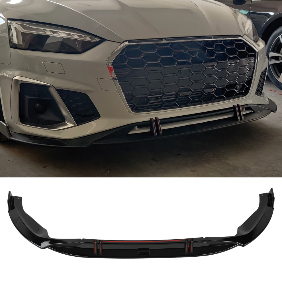 Glossy Front Bumper Lip For Audi A5 B9 Black 7340572700155