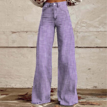 Jeans da donna Y2k a righe, vita alta, modello boyfriend, gamba larga, elasticizzata, a zampa d'elefante, viola, taglia 10 (XL)
