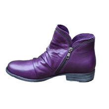 Women'S Winter Boots Clearance,Women'S Shoes Retro Solid Color Low Heel Zipper Short Leather Boots Purple