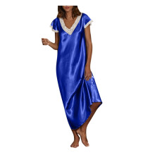Women Top Clearance Womens Short Sleeve V Neck Homewear Pajamas Long Dress Nightgowns Sleepwear Blue 18(XXXXXL)