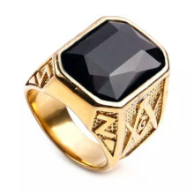 Men's Stainless Steel Masonic Ring Gold Black Size 7-13