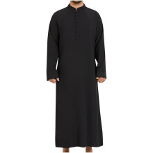 Miesten muslimi-thobe-topit napitettavat miesten kaftanit, isot ja pitkät, rento, yksivärinen etninen tyyli, arabialainen thobe-topit,