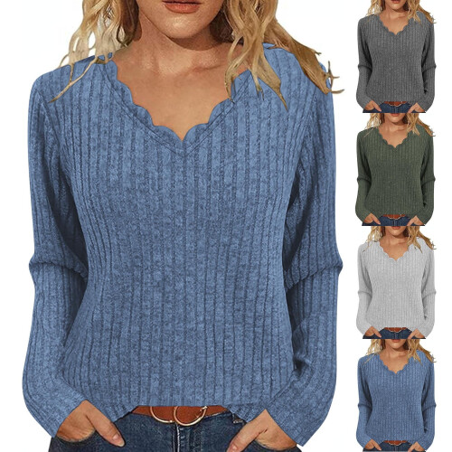 Zhi Γυναικείο Πλεκτό Μπλούζα με V-Neck και 3/4 Μανίκια, Χαλαρή Γραμμή, Μεταβατικής