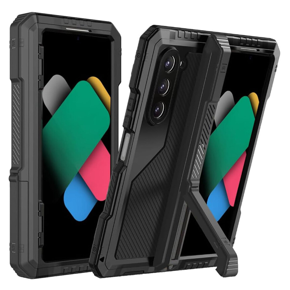 Metal Case For Compatible With Samsung Galaxy Z Fold 6 Â Shockproof, Kickstand, Hinge Protection, S Pen Holder, Rugged Cover Black 9448483042864