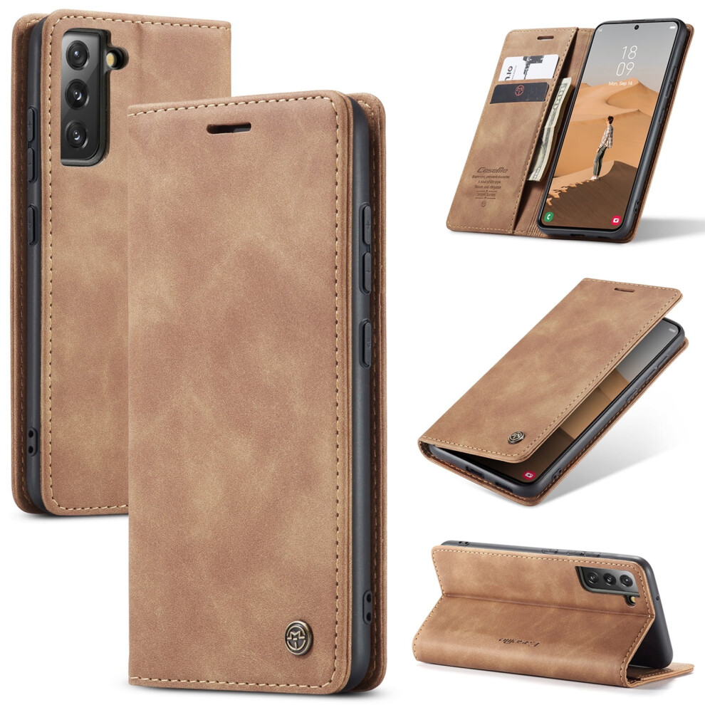 Slim Pu Leather Wallet Case For Samsung Galaxy S22 5G 6.1", Magnetic Closure, Id/Card Slots, Shockproof, Kickstand, Brown 9448483042888