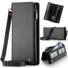 Alllytechgroup Wristlet Wallets for Women, Genuine Leather Zipper Purse Phone Pocket Credit Card Holder Large Capacity Trifold Ladies Wallet, Black