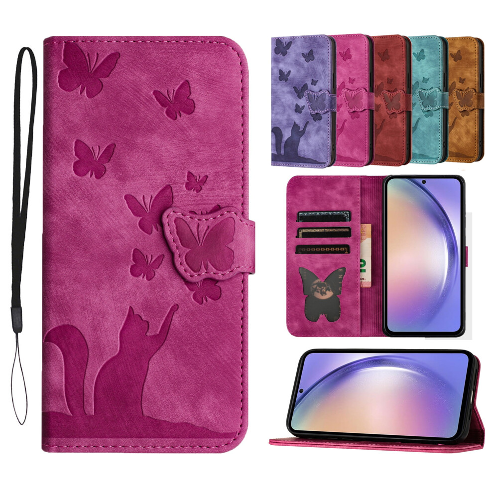 Compatible With Samsung Galaxy A42 5G Wallet Case Â Embossed Butterfly & Cat Pu Leather Folio, Shockproof, Credit Card Slots, Rose 9448483042949