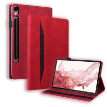 Kompatibel med Samsung Galaxy Tab S10/S9/S8/S7 11", S9FE10.9" (2020-2024) – PU-læder Folio Stand-etui med S Pen-slot, lomme og kortpladser, rød