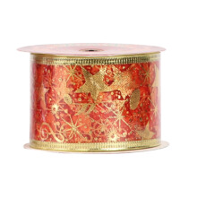 Clearance! 10-Yard Hot-Stamping Musical Note & Star Christmas Ribbon with Wire – Gift Wrapping, Tree Decoration