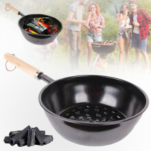 Kjøkkenutstyrssett, skorstein BBQ grill trehåndtak verktøy kurv gryte bærbar utendørs camping grill brazier bålgryte verktøy.